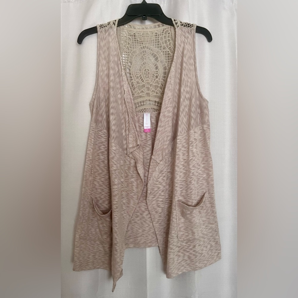 No Boundaries Rope Beige Lace Back Sleeveless Draped Vest Cardigan Size L